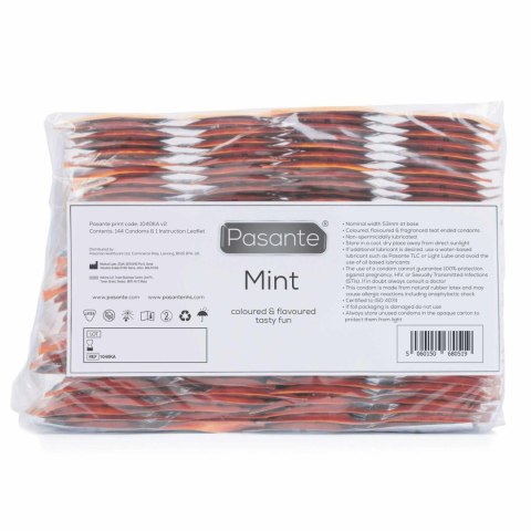 Pasante Mint Tingle – Orzeźwiające Prezerwatywy o Smaku Mięty, Opakowanie 144 szt.
