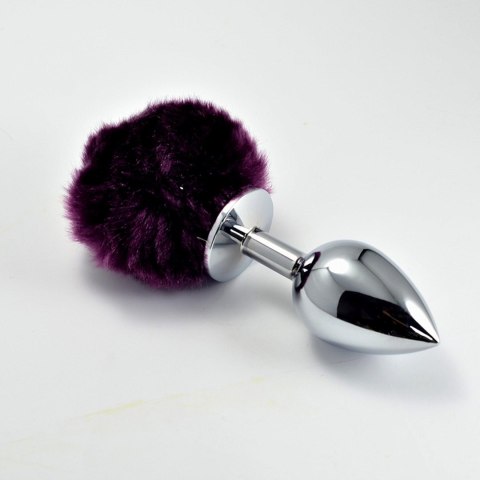 Elegancki Metalowy Plug Analny z Fioletowym Pomponem