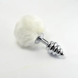Spiralny Metalowy Plug Analny z Białym Pomponem