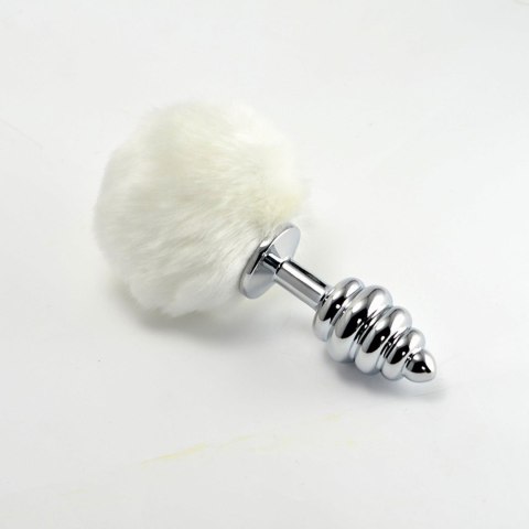 Spiralny Metalowy Plug Analny z Białym Pomponem