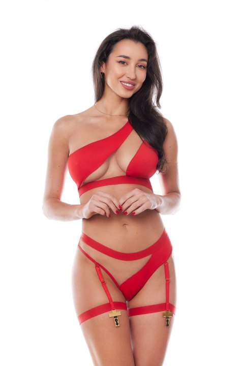 Czerwony Komplet Bielizny Giselle (Top, Figi & Harness) XXL/XXXL