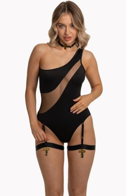 Zmysłowe body Jenny z podwiązkami – XXL/XXXL, czarne