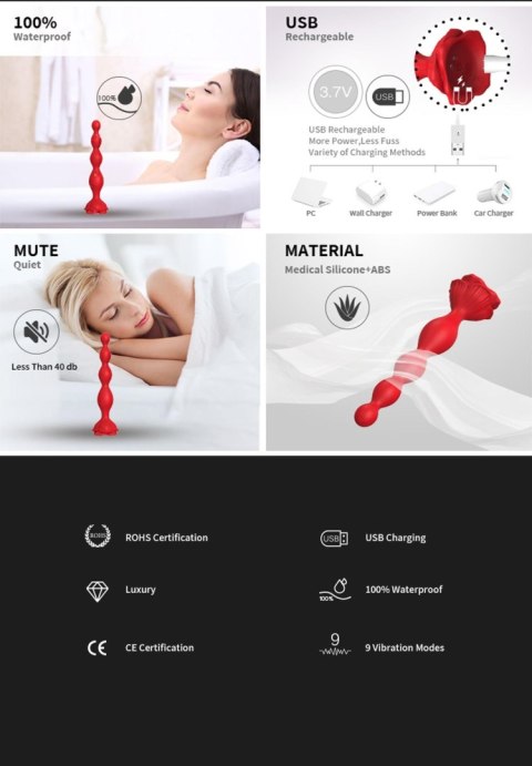 Rosestick Red – Wibrujący Korek Analny z 9 Trybami Rozkoszy