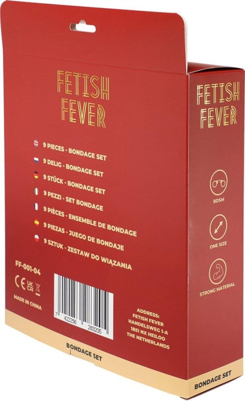 Zestaw Bondage Fetish Fever - 9 elementów - Czerwono-czarny