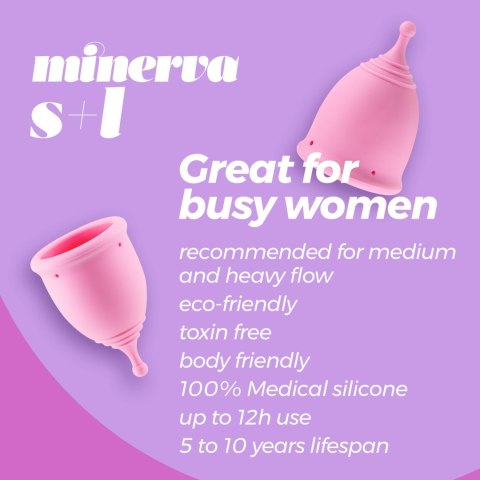 Eleganckie Kubeczki Menstruacyjne Minerva S + L z Praktycznym Woreczkiem