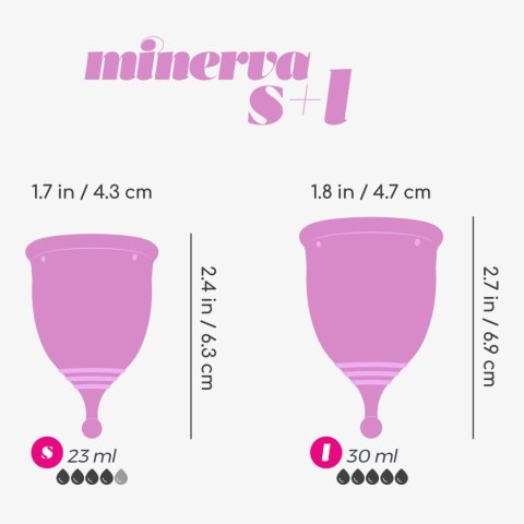 Eleganckie Kubeczki Menstruacyjne Minerva S + L z Praktycznym Woreczkiem