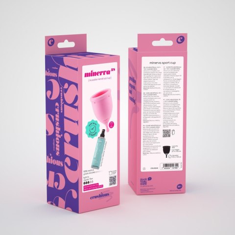 Crushious Minerva XS – kubeczek menstruacyjny z woreczkiem i płynem do czyszczenia akcesoriów 150 ml
