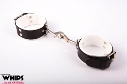 Zmysłowe Skórzane Kajdanki Męskie WHIPS – Białe, z Karabińczykami