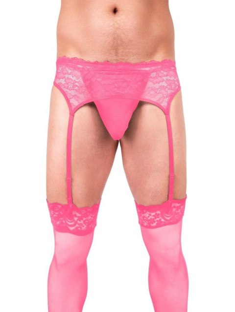 Zmysłowy Komplet Prowler Pink Lace – Koronkowy Pas do Pończoch Rozmiar S