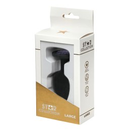 Star Collection - Czarny silikonowy korek analny L z fioletowym kamieniem