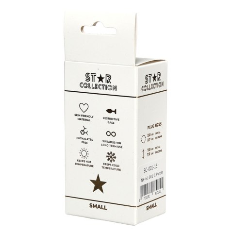 Kolekcja Star - Fioletowy silikonowy korek analny S z jasnoróżowym kamieniem
