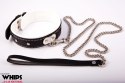 Zmysłowa Obroża BDSM ze Smyczą - Biało-Czarna Skóra z Ćwiekami