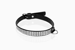 Lakierowana obroża WHIPS z kryształkami, czarna – 2 cm