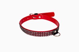 Elegancka obroża WHIPS z lakierowanej ekoskóry z kryształkami, czerwona, 2 cm