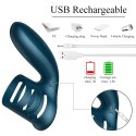 Niebieski Wibrujący Pierścień Silikonowy z 7 Funkcjami USB