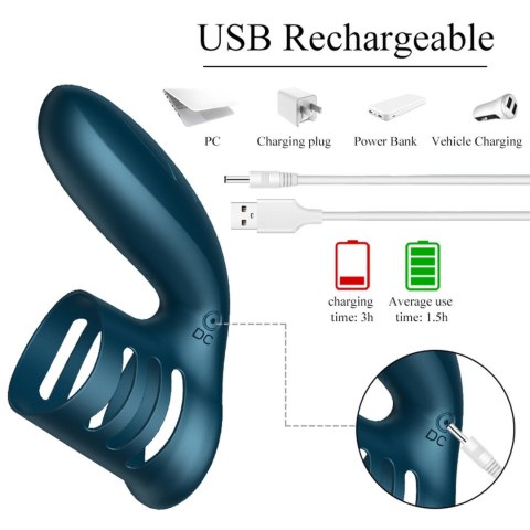 Niebieski Wibrujący Pierścień Silikonowy z 7 Funkcjami USB