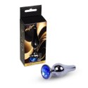 MyLove Toys - Biżuteryjny Korek Analny 'Dark Silver' z Ciemnoniebieskim Kryształem
