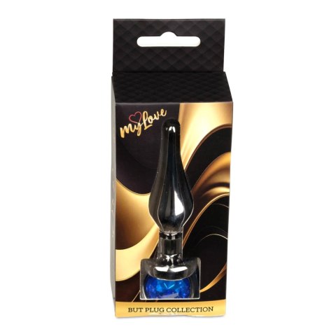 MyLove Toys - Biżuteryjny Korek Analny 'Dark Silver' z Ciemnoniebieskim Kryształem