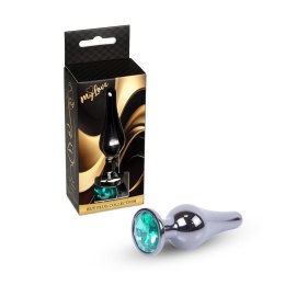 Elegancki Korek Analny Biżuteryjny MyLove Toys – Ciemnosrebrny z Zielonym Kryształem