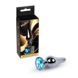 MyLove Toys - Biżuteryjny Korek Analny w Ciemnym Srebrze z Jasnoniebieskim Kryształem