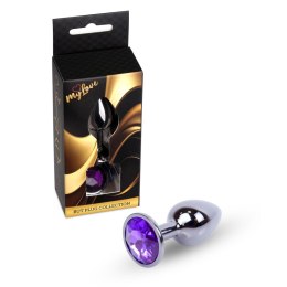 MyLove Toys - Fioletowy, biżuteryjny plug analny z ciemnego srebra