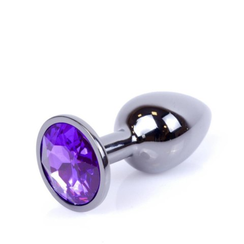 MyLove Toys - Fioletowy, biżuteryjny plug analny z ciemnego srebra