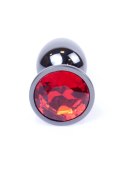 MyLove Toys - Biżuteryjny Plug Analny | Ciemne Srebro z Czerwonym Klejnotem