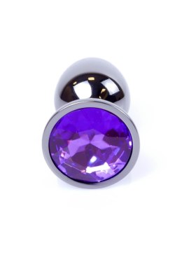 Elegancki Plug Analny z Purpurowym Kryształem - Ciemne Srebro
