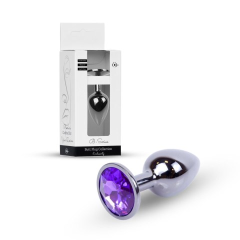 Elegancki Plug Analny z Purpurowym Kryształem - Ciemne Srebro