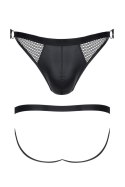 Zmysłowe figi męskie typu jockstrap z efektem wetlook, otwartym tyłem i intrygującym zdobieniem XXL