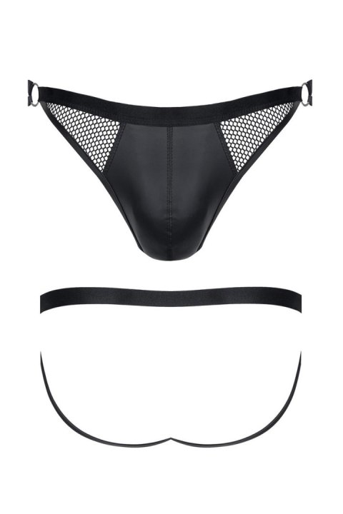 Zmysłowe figi męskie typu jockstrap z efektem wetlook, otwartym tyłem i intrygującym zdobieniem XXL