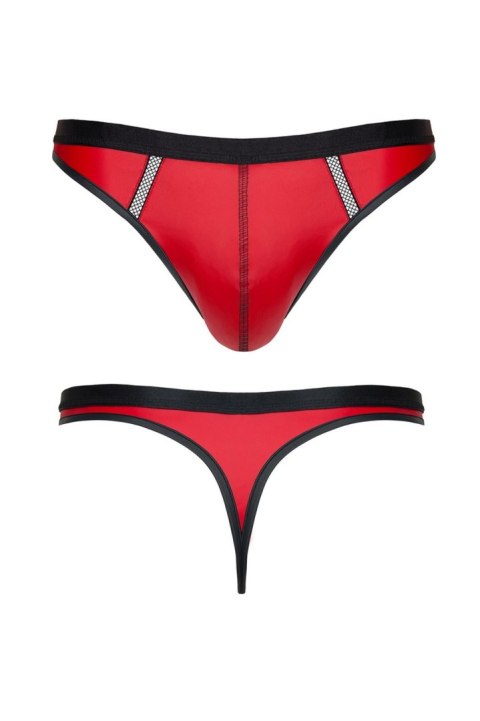 Męskie stringi z efektem wet look z ozdobnymi pasami z przodu – rozmiar S