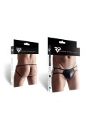 Zmysłowe męskie stringi jockstrap z efektem wetlook i otwartym tyłem, ozdobione srebrną klamrą, rozmiar S