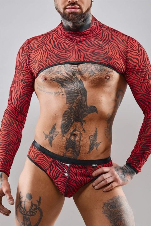 Zmysłowy męski top z długimi rękawami w zebrę - XXL