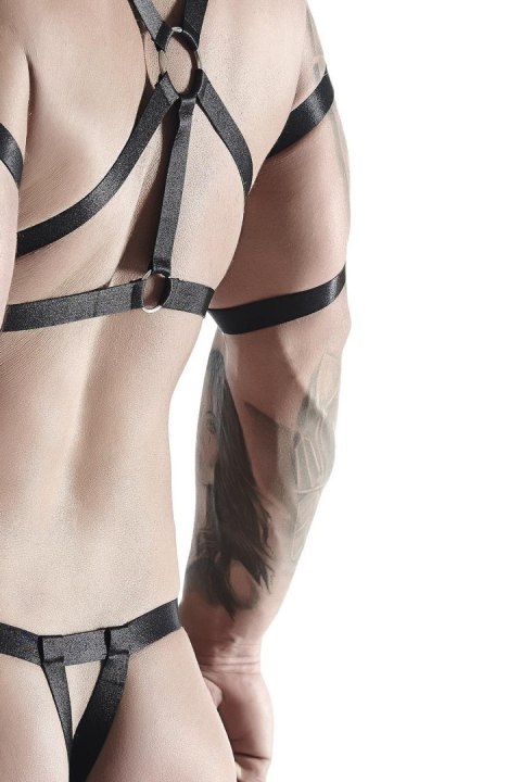 Ekskluzywny męski komplet fetish: koszulka z elastycznych gumek i podwójne stringi z otwartym tyłem