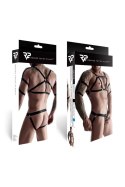 Zmysłowy męski komplet fetish z elastycznej gumy: top z hipnotyzującymi zdobieniami i stringi open back XXL/XXXL