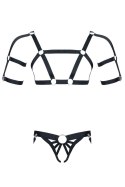Zmysłowy męski komplet fetish z elastycznej gumy: top z hipnotyzującymi zdobieniami i stringi open back XXL/XXXL