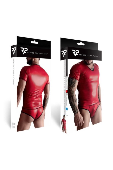 Zmysłowy komplet męski wetlook: T-shirt w serek i figi typu brazyliany (rozmiar S)