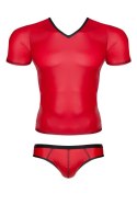 Zmysłowy komplet męski wetlook: T-shirt w serek i figi typu brazyliany (rozmiar S)