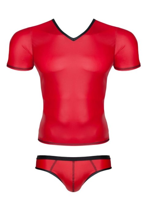 Zmysłowy komplet męski wetlook: T-shirt w serek i figi typu brazyliany (rozmiar S)