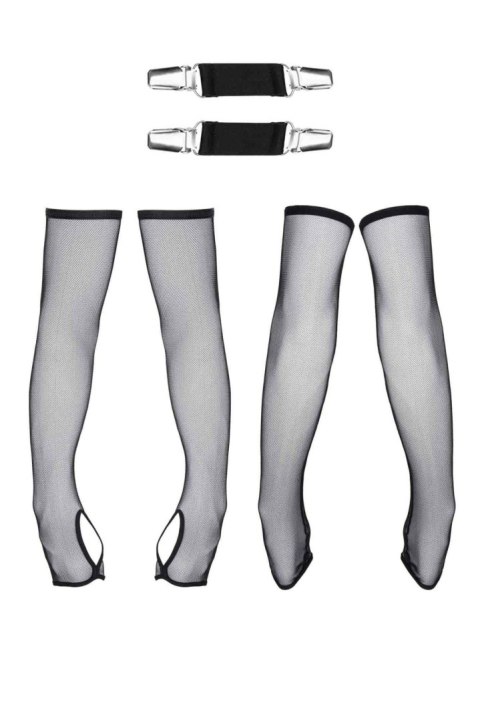 Regnes - CRD011: Eleganckie rękawiczki siateczkowe z paskami, czarne S/M