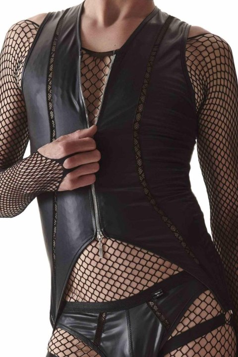 Zmysłowy Komplet Regnes: Body i Majtki Jockstrap w Czerń Wetlook, Rozmiar M