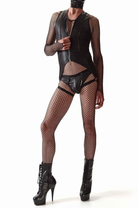 Zmysłowy Komplet Regnes: Body i Majtki Jockstrap w Czerń Wetlook, Rozmiar M