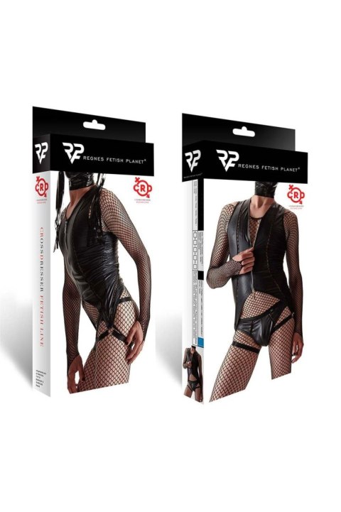 Zmysłowy Komplet Regnes: Body i Majtki Jockstrap w Czerń Wetlook, Rozmiar M