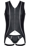 Zmysłowy Komplet Regnes: Body i Majtki Jockstrap w Czerń Wetlook, Rozmiar M