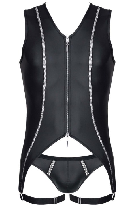 Zmysłowy Komplet Regnes: Body i Majtki Jockstrap w Czerń Wetlook, Rozmiar M