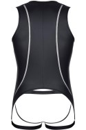 Zmysłowy Komplet Regnes: Body i Majtki Jockstrap w Czerń Wetlook, Rozmiar M