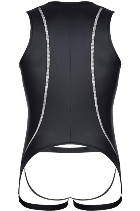 Zmysłowy Komplet Regnes: Body i Majtki Jockstrap w Czerń Wetlook, Rozmiar M