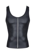 Męski top wet look bez rękawów z ozdobną elastyczną taśmą, rozmiar L