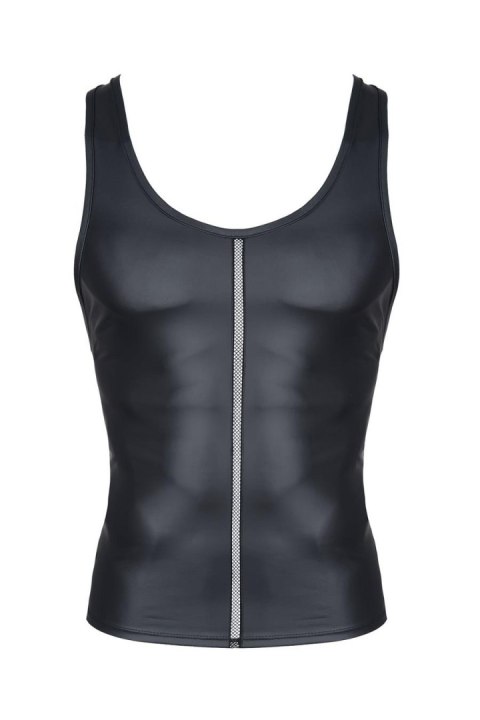 Męski top wet look bez rękawów z ozdobną elastyczną taśmą, rozmiar L